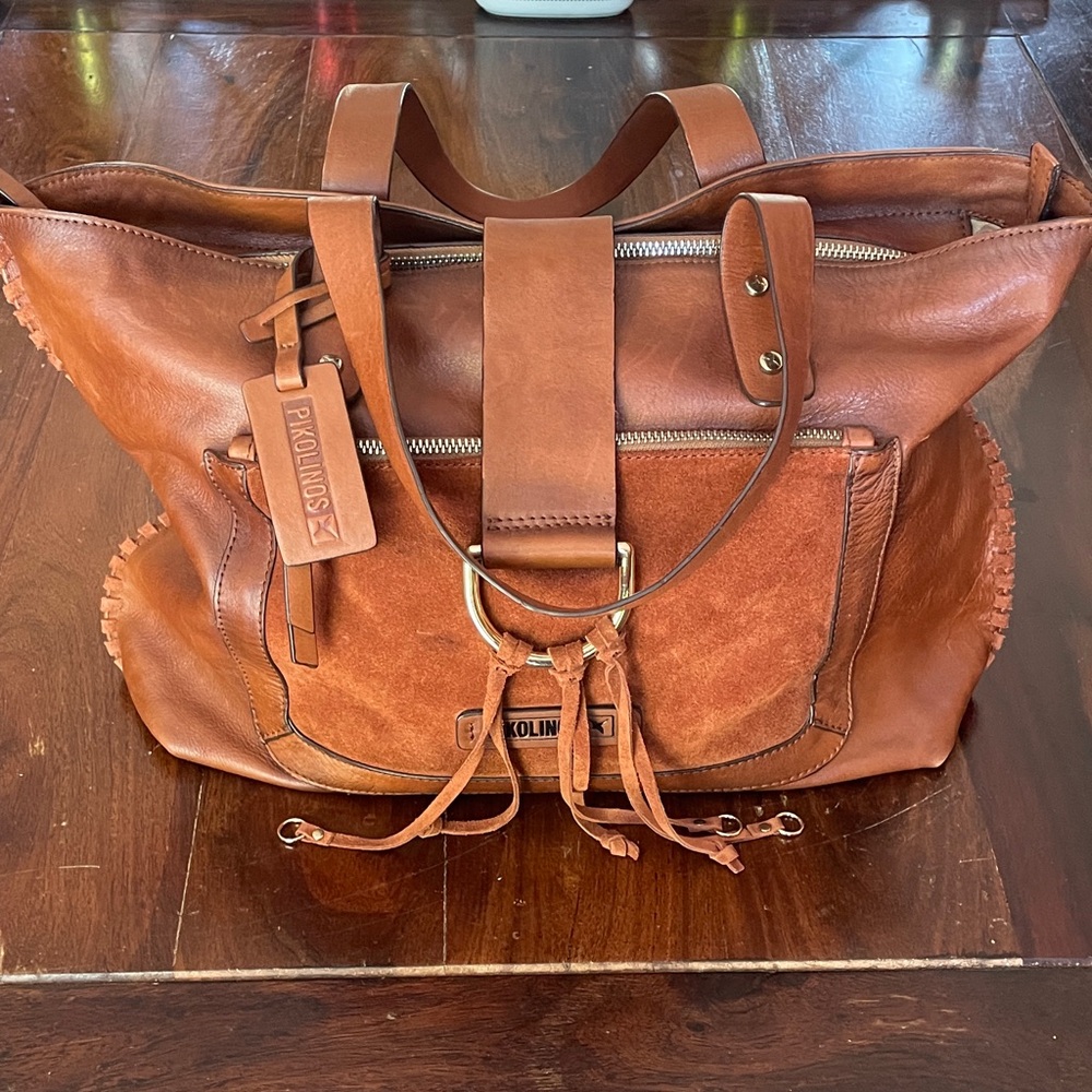 PIKOLINOS Cognac Leather & Suede Tote